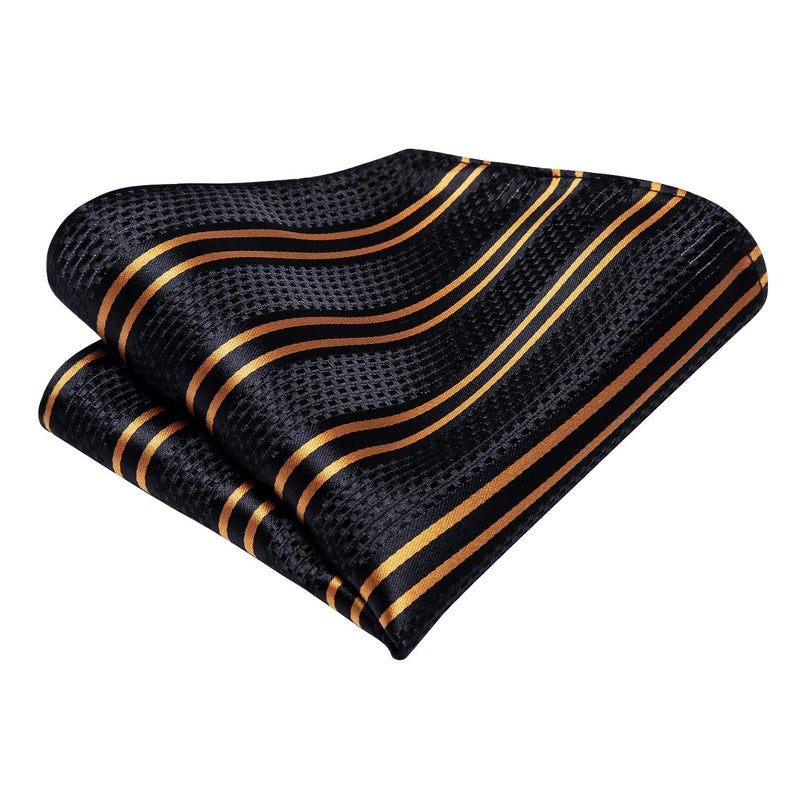 Dubulle Mens Paisley Floral Silk Tie for Men Black Dark Orange Striped Necktie and Pocket Square Cufflinks Set Wedding Business - Image 4