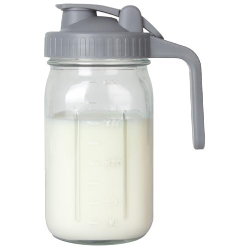 OneDream Breast Milk Pitcher, Mason Jar 32 oz, Heavy Duty Wide Mouth Jar with Flip Cap Lid and Pour Spout - Airtight Seal for Freshness and Convenience - Great for Cold Beverages, and Home Entertaining - Image 1