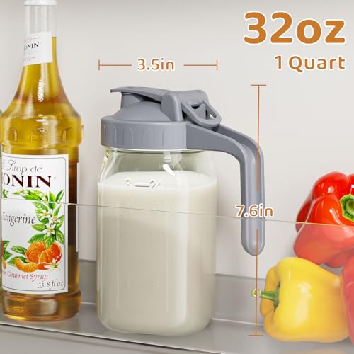 OneDream Breast Milk Pitcher, Mason Jar 32 oz, Heavy Duty Wide Mouth Jar with Flip Cap Lid and Pour Spout - Airtight Seal for Freshness and Convenience - Great for Cold Beverages, and Home Entertaining - Image 2