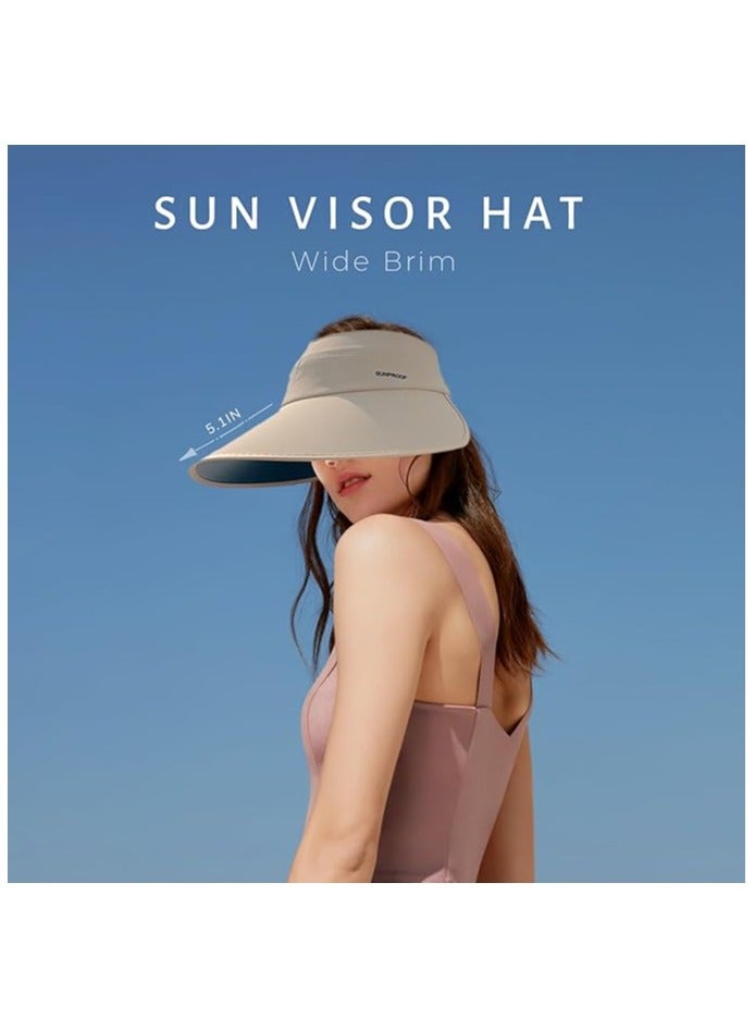 Generic Sun Visor Hats Women Floppy Large Brim Summer UV Protection Beach Cap for Summer Safari Sports UPF 50+ Foldable - Image 4