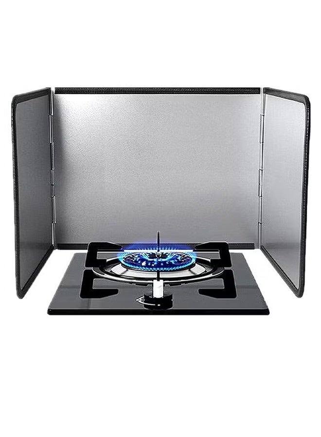 يلا جوي واقي رذاذ ثلاثي الجوانب للمطبخ، واقي رذاذ مطبخ قابل للطي من الفولاذ المقاوم للصدأ، مقاوم للزيت والحرارة، حاجز طهي مبتكر لحماية سطح الموقد، شاشات رذاذ زيت قابلة للطي من الفولاذ المقاوم للصدأ للقلي (40 × 30.5 سم) - Image 1