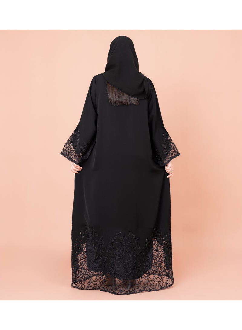 IKKXA Luxury Layered Abaya AIK038 Black - Image 4