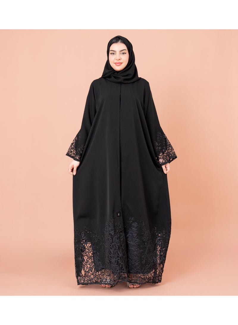 IKKXA Luxury Layered Abaya AIK038 Black - Image 1