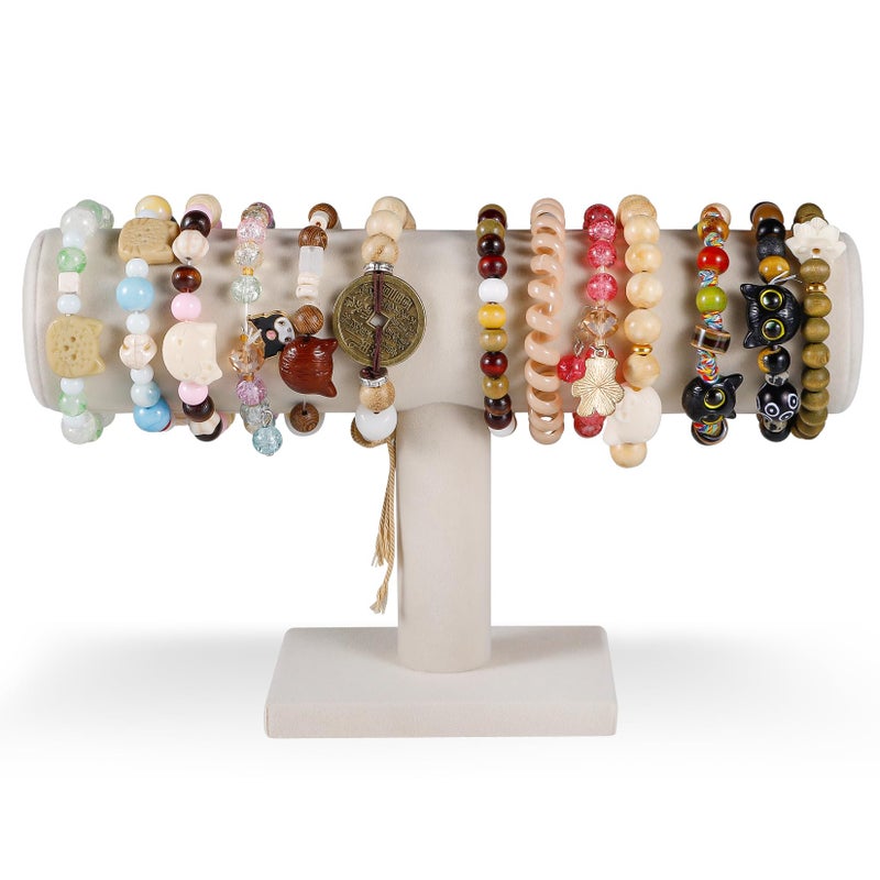 RingsTown T-Bar Bracelet Display Stand for Selling, Jewelry Storage, Bracelet Holder Stand, Earring, Bangle, Jewelry Business Supplies, Watch holder for Women & Men, Black Velvet (Beige Velvet) - Image 1