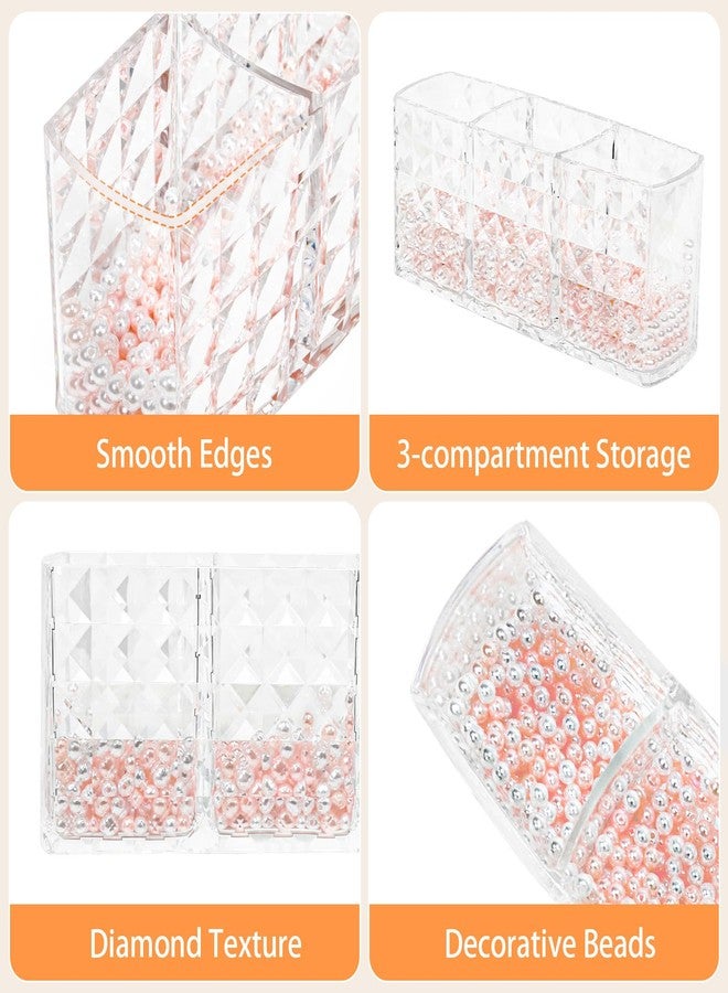 Obsoorth Makeup Brush Holder 3 Slots Acrylic Clear Hair Brush Holder with Pink and White Pearls, Makeup Organizer Brushes for Vanity Office and Bathroom - Image 5