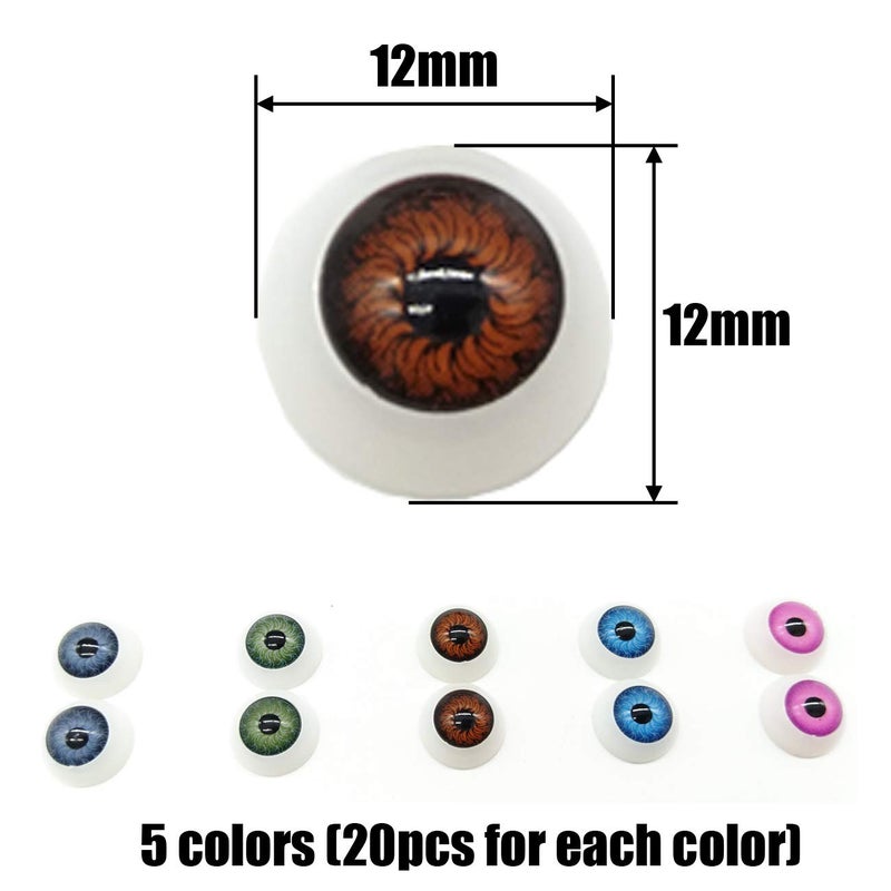TIHOOD 100pcs/box 12mm Doll Eyeballs Half Round Acrylic Eyes for DIY Doll Bear Crafts Halloween - Image 2