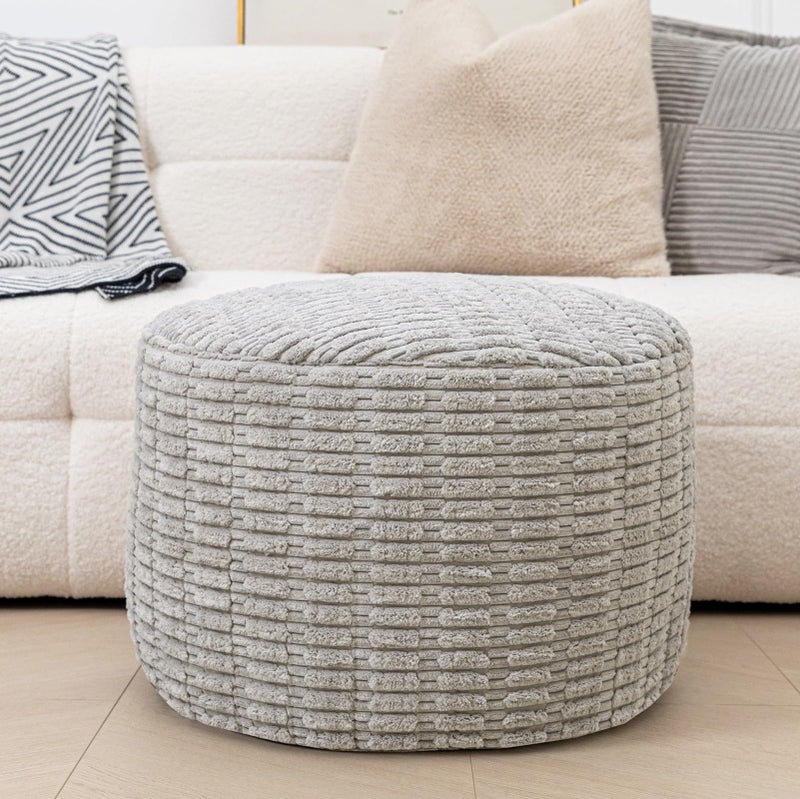 Asuprui Round Ottoman Pouf Ottoman Foot Stool Seat Faux Fur Bean Bag Foot Rest Floor Chair Leg Rest for Living Room, Bedroom or Wedding Gifts 20x20x14 Inches (Light Gray) - Image 3