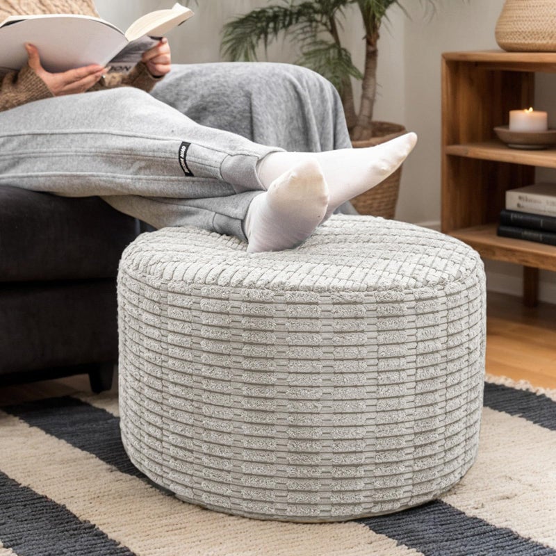 Asuprui Round Ottoman Pouf Ottoman Foot Stool Seat Faux Fur Bean Bag Foot Rest Floor Chair Leg Rest for Living Room, Bedroom or Wedding Gifts 20x20x14 Inches (Light Gray) - Image 1