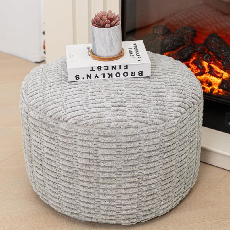 Asuprui Round Ottoman Pouf Ottoman Foot Stool Seat Faux Fur Bean Bag Foot Rest Floor Chair Leg Rest for Living Room, Bedroom or Wedding Gifts 20x20x14 Inches (Light Gray) - Image 2