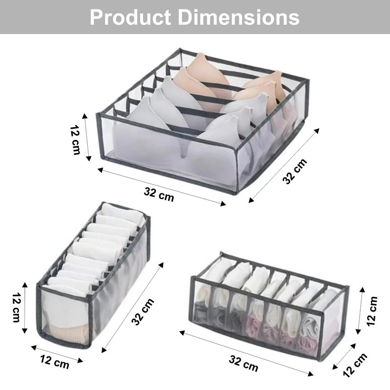 NFI essentials Foldable Organiser for Bra Underwear Socks Set of 3 Dresser Drawer Storage Organizer for Undergarments Folding Closet Storage of Lingerie ORG6 Grey - Image 4