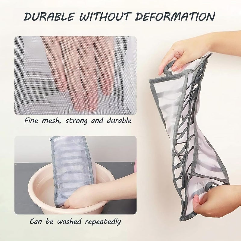 NFI essentials Foldable Organiser for Bra Underwear Socks Set of 3 Dresser Drawer Storage Organizer for Undergarments Folding Closet Storage of Lingerie ORG6 Grey - Image 2