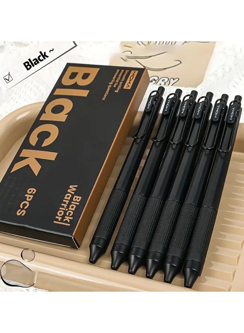 6 Pack of MOKA Black Warrior Pens: Smooth Writing, Durable Plastic, 0.5mm Point, Suitable for School and Office - Image 1
