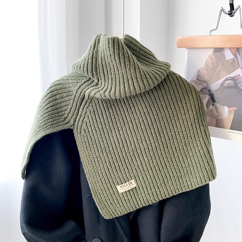 Fashionable Side Slit Polo Turtle Neck Womens Autumn Winter Korean Style Versatile Knit Scarf Warm Pullover Hairline Army Green 