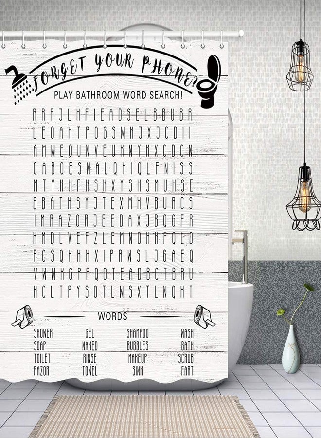 NYMB Funny Bathroom Word Search Shower Curtains, Forget Your Phone on Retro Wooden Plank for Country Rustic Bathroom Decor, Polyester Fabric Wood Shower Curtain, Washroom Bathroom Accessory Sets, (69X70) - Image 3