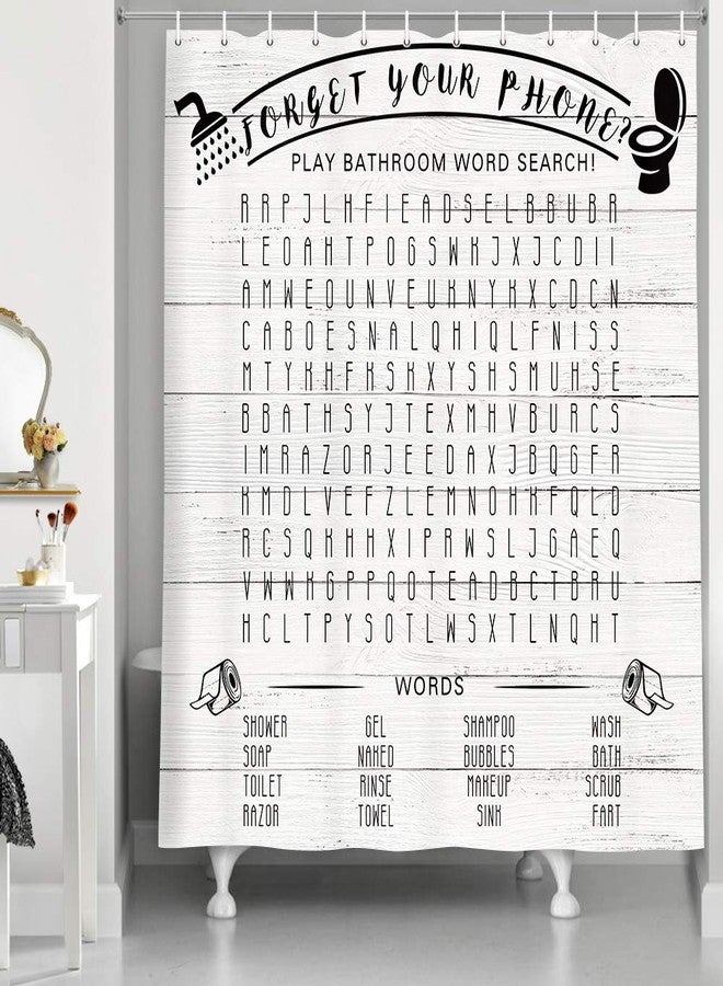 NYMB Funny Bathroom Word Search Shower Curtains, Forget Your Phone on Retro Wooden Plank for Country Rustic Bathroom Decor, Polyester Fabric Wood Shower Curtain, Washroom Bathroom Accessory Sets, (69X70) - Image 1
