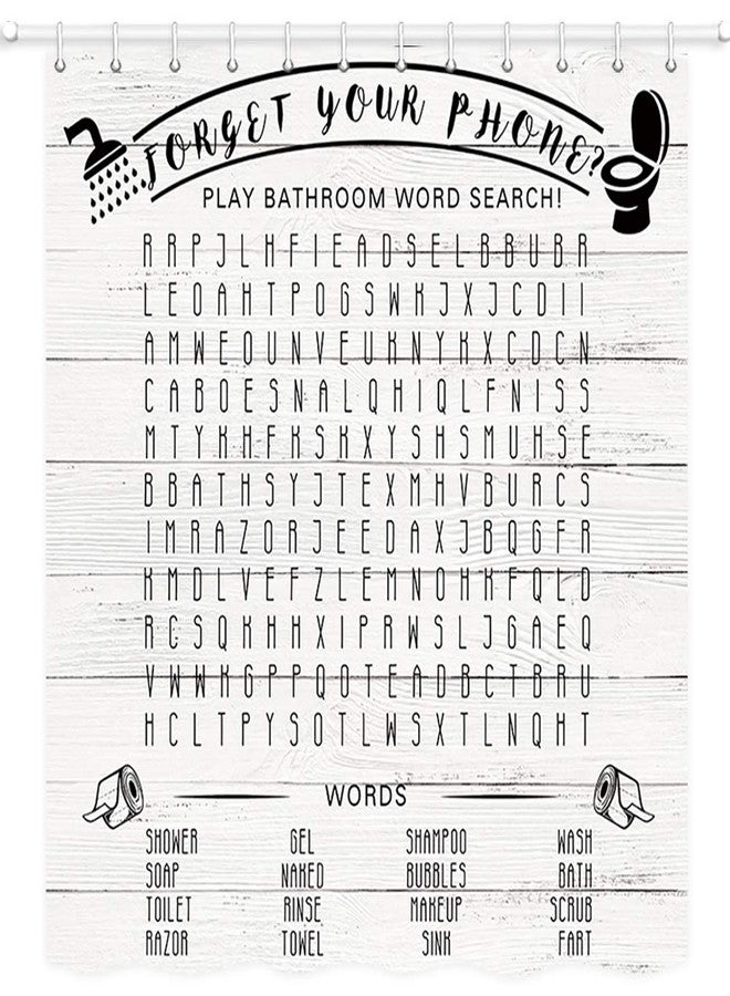 NYMB Funny Bathroom Word Search Shower Curtains, Forget Your Phone on Retro Wooden Plank for Country Rustic Bathroom Decor, Polyester Fabric Wood Shower Curtain, Washroom Bathroom Accessory Sets, (69X70) - Image 2