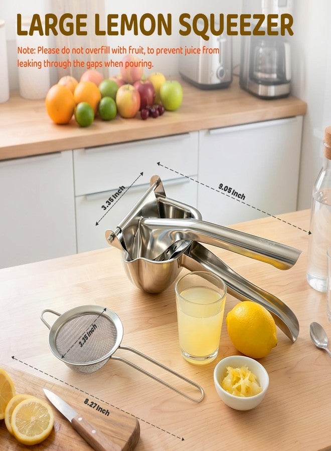 FIMXSD Large Lemon Squeezer, 304 Stainless Steel Manual Juicer Hand Press with 3.3" Fine Mesh Filter, Heavy Duty Fruit Squeezer for Orange, Citrus, Lime, Pomegranate-Dishwasher Safe - Image 2