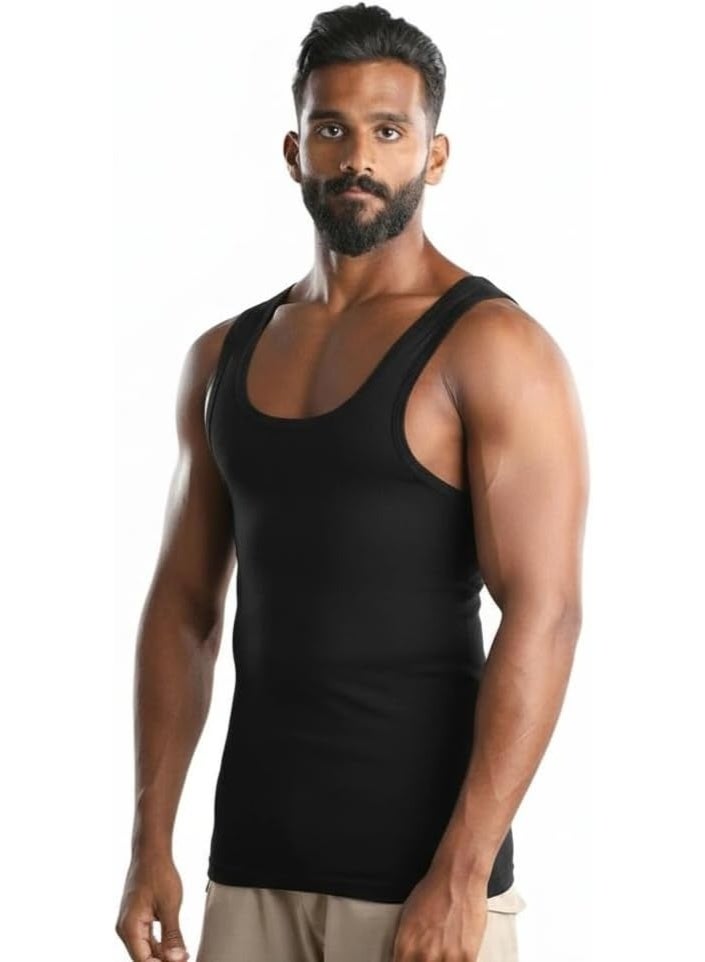 قميص رجالي مشد لتنحيف الجسم وإخفاء الكرش، لون اسود، بدون أكمام - Image 1