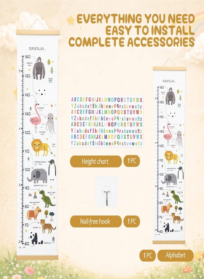 Feifeiya Animal Theme Kids Growth Chart Wall Hanging 48x11.8 Inch Removable Height Measurement Chart with Wooden Bars, Peel Stick Letters for Personalization, Baby to Child Canvas Height Tracker Gift - Image 3