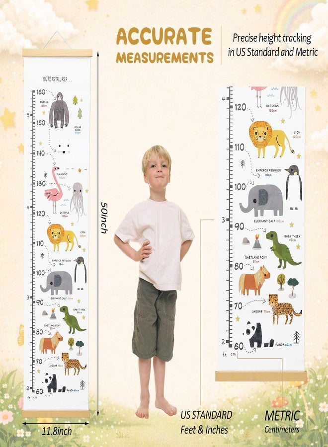 Feifeiya Animal Theme Kids Growth Chart Wall Hanging 48x11.8 Inch Removable Height Measurement Chart with Wooden Bars, Peel Stick Letters for Personalization, Baby to Child Canvas Height Tracker Gift - Image 2