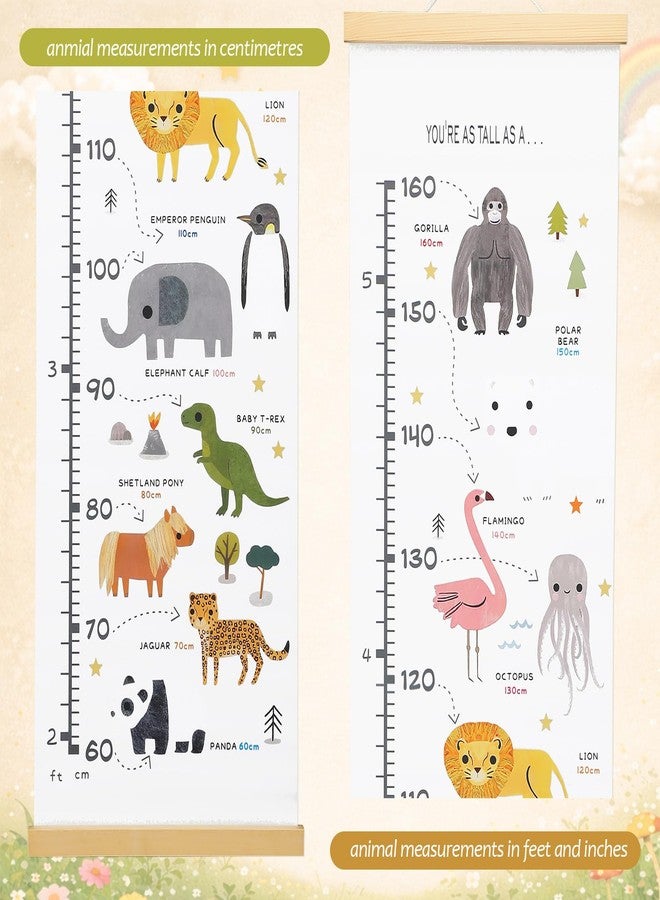 Feifeiya Animal Theme Kids Growth Chart Wall Hanging 48x11.8 Inch Removable Height Measurement Chart with Wooden Bars, Peel Stick Letters for Personalization, Baby to Child Canvas Height Tracker Gift - Image 4