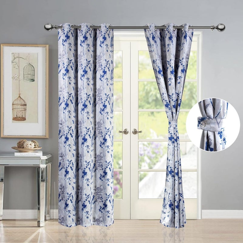 Deco Window Polyester Semi Blackout Opaque Curtains 7 Feet Long Set Of 2 Room Darkening EyeletBlue 35X7Ft Opaque Curtains With Perfect Pleats Connected Eyelet For Bedroom And Living Room - Image 2