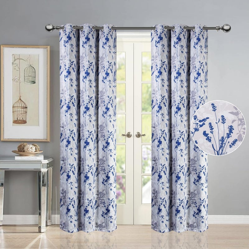Deco Window Polyester Semi Blackout Opaque Curtains 7 Feet Long Set Of 2 Room Darkening EyeletBlue 35X7Ft Opaque Curtains With Perfect Pleats Connected Eyelet For Bedroom And Living Room - Image 1