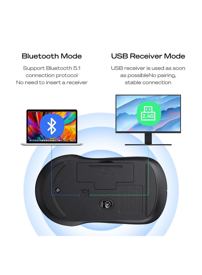 إم بلو ماوس لاسلكي ثنائي الوضع، بلوتوث وUSB 2.4 جيجاهرتز، قابل لإعادة الشحن، نقرة صامتة، تصميم مريح لأجهزة الكمبيوتر المحمولة/الكمبيوتر الشخصي، M205 - Image 5