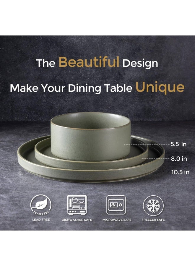 GBhome أطقم أدوات المائدة الخزفية GBHOME لـ 4 أشخاص من الأطباق والأوعية الخزفية مقاومة للتشقق والخدش آمنة للاستخدام في غسالة الصحون والميكروويف بلون أخضر مع زجاجة تفاعلية - Image 2