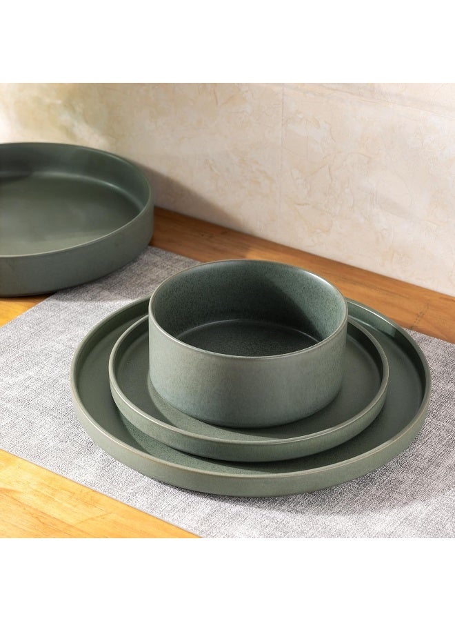 GBhome أطقم أدوات المائدة الخزفية GBHOME لـ 4 أشخاص من الأطباق والأوعية الخزفية مقاومة للتشقق والخدش آمنة للاستخدام في غسالة الصحون والميكروويف بلون أخضر مع زجاجة تفاعلية - Image 4