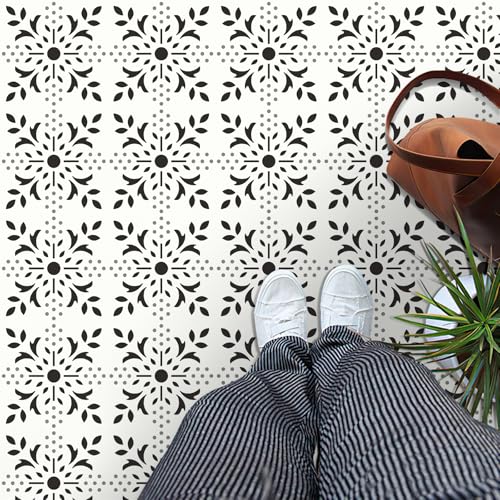 MORCART Peel and Stick Floor Tile 787x 787 Vinyl Flooring Waterproof DIY Flooring for Bathroom Kitchen Fireplace Stairs Bedrooms Wall Pantry Room 20 Pcs Black White Gray - Image 1