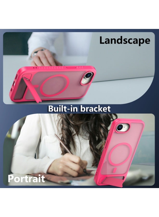 Astralxipher Strong Shockproof iPhone 16e Phone Case - Frosted Pink Semi-Transparent Back Cover | Hidden Stand (Horizontal/Vertical) + Non-Slip Grip | (Rose Pink) - Image 3