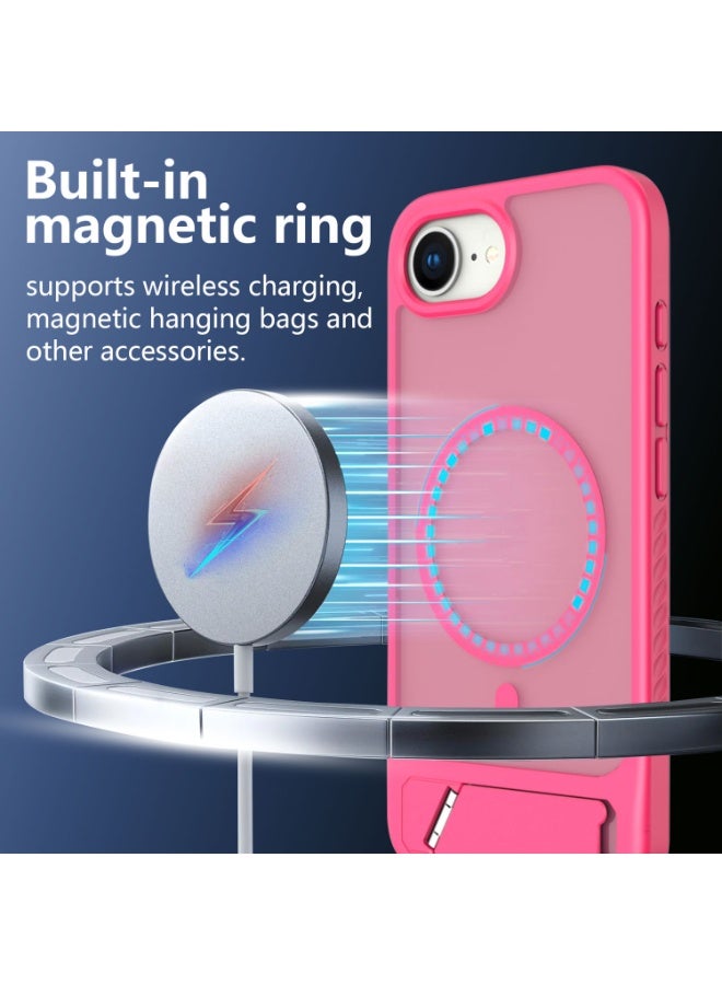 Astralxipher Strong Shockproof iPhone 16e Phone Case - Frosted Pink Semi-Transparent Back Cover | Hidden Stand (Horizontal/Vertical) + Non-Slip Grip | (Rose Pink) - Image 2
