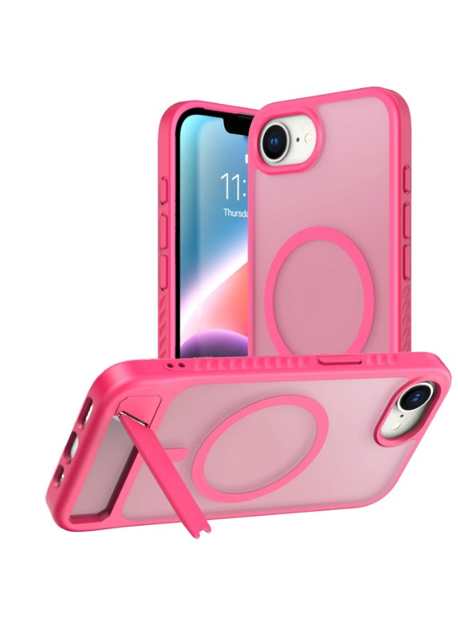 Astralxipher Strong Shockproof iPhone 16e Phone Case - Frosted Pink Semi-Transparent Back Cover | Hidden Stand (Horizontal/Vertical) + Non-Slip Grip | (Rose Pink) - Image 1