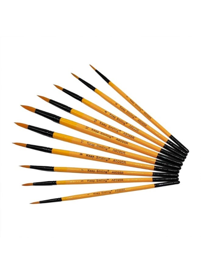 Keep Smiling A6095R Round Artist Paintbrush Set Orange/Black 10-Piece - Image 5