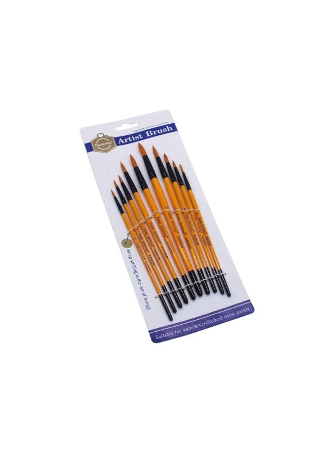 Keep Smiling A6095R Round Artist Paintbrush Set Orange/Black 10-Piece - Image 4
