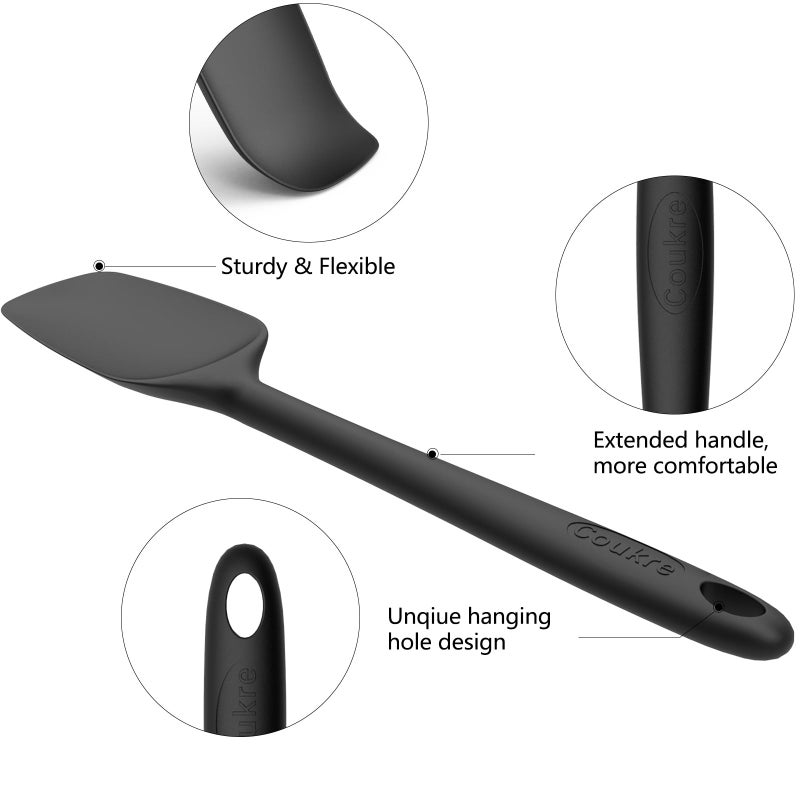 Coukre Silicone Spatula Set of 5,High Temperature Resistant, Food Grade Silicone, Dishwasher Safe, for Baking, Cooking (Pure Black) - Image 3