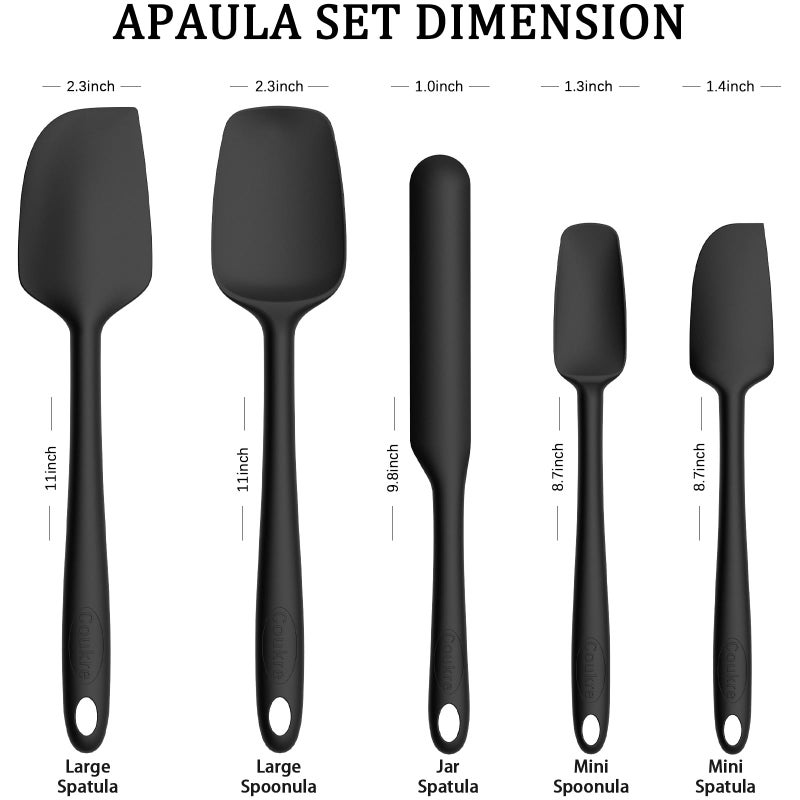 Coukre Silicone Spatula Set of 5,High Temperature Resistant, Food Grade Silicone, Dishwasher Safe, for Baking, Cooking (Pure Black) - Image 2