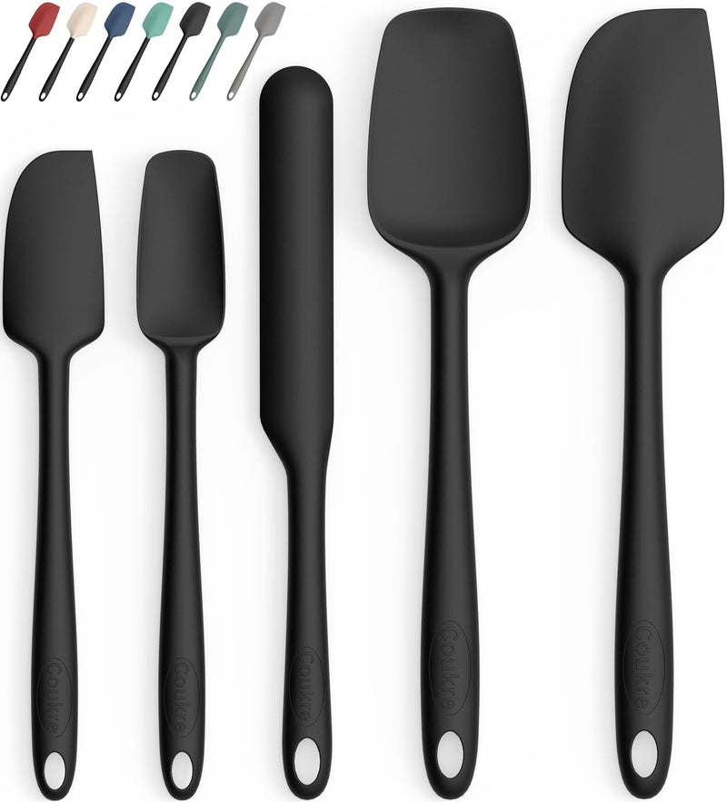 Coukre Silicone Spatula Set of 5,High Temperature Resistant, Food Grade Silicone, Dishwasher Safe, for Baking, Cooking (Pure Black) - Image 1