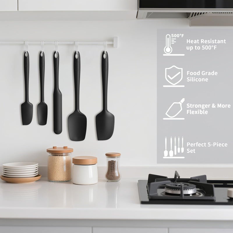 Coukre Silicone Spatula Set of 5,High Temperature Resistant, Food Grade Silicone, Dishwasher Safe, for Baking, Cooking (Pure Black) - Image 4