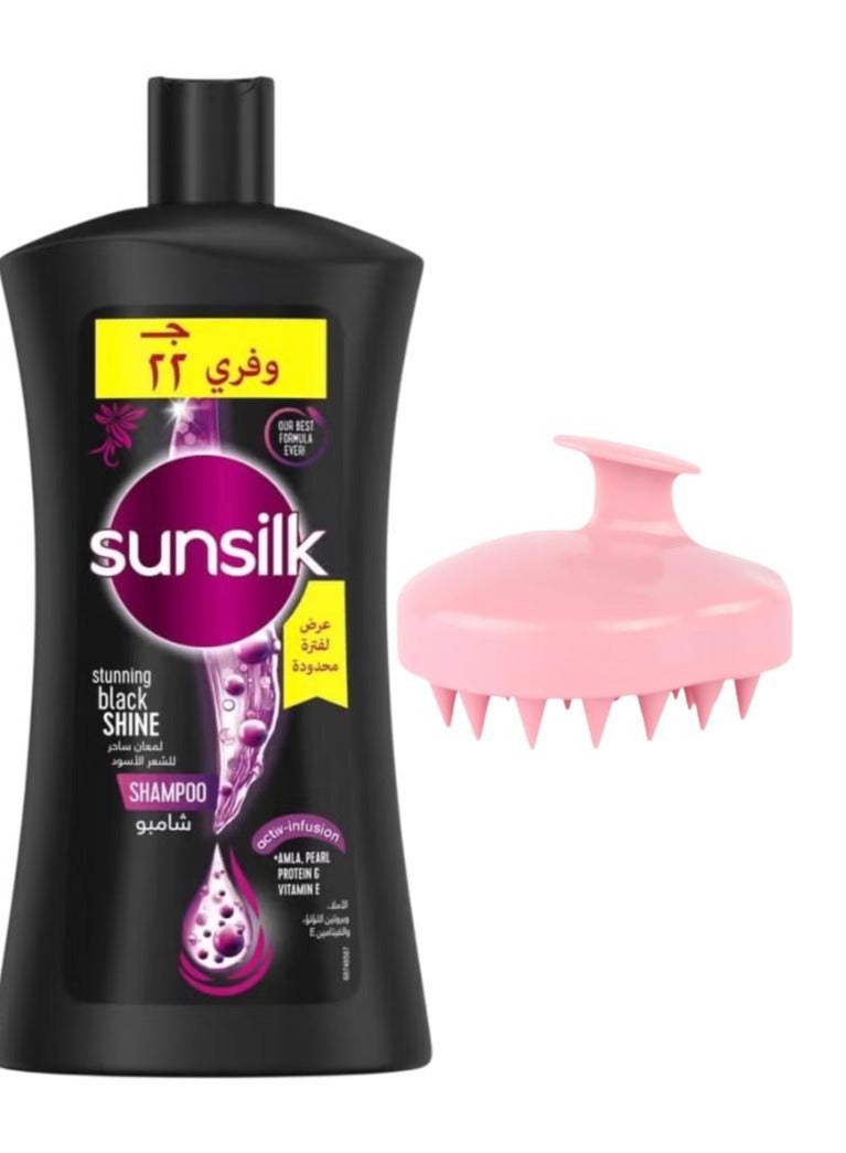 Sunsilk Shampoo Black Shine 1 L + Silicone Massager Brush  Hair Massage Comb Multi-Colour - Image 1