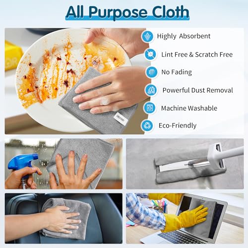 FIXSMITH Grey Microfiber Cleaning Cloth -Pack of 12, Highly Absorbent Cleaning Rags, 16"X12" All Purpose Cleaning Towels for Housekeeping, Kitchen, Car, Lint Free and Reusable Microfiber Towels - Image 5