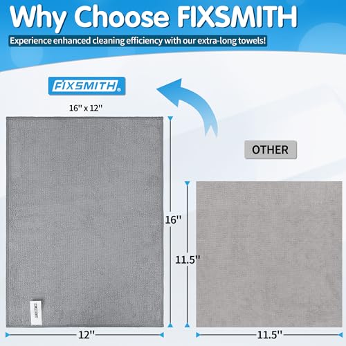 FIXSMITH Grey Microfiber Cleaning Cloth -Pack of 12, Highly Absorbent Cleaning Rags, 16"X12" All Purpose Cleaning Towels for Housekeeping, Kitchen, Car, Lint Free and Reusable Microfiber Towels - Image 2