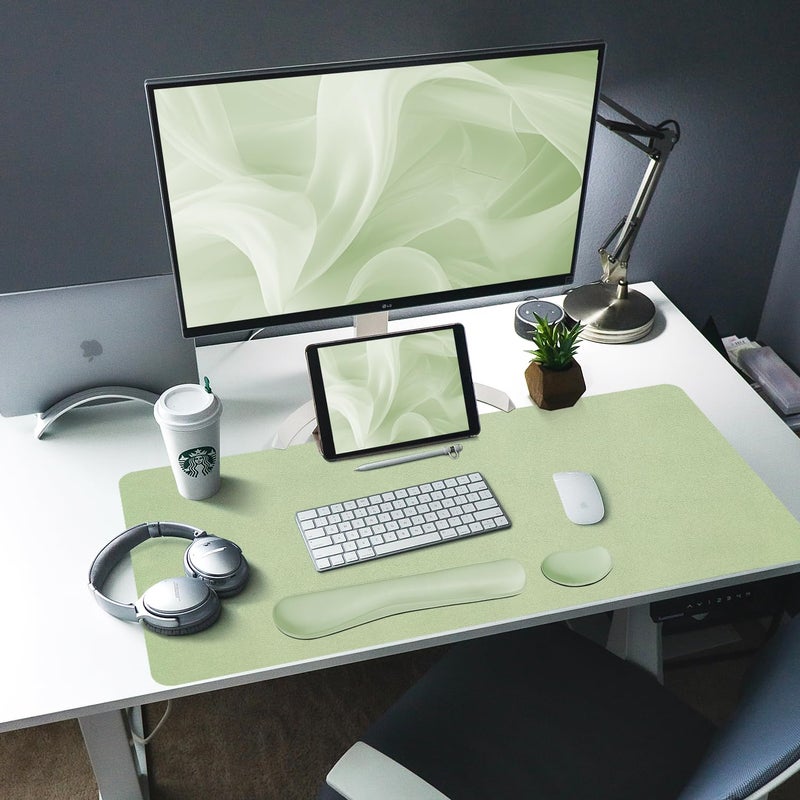 Bloss Leather Desk Mat and Keyboard Wrist Rest, Large Mouse Pad + Keyboard Pad+Mouse Wrist Support, Non-Slip Desk Mat Protector for St Patricks Day(31.5Ã—15.7 Inches, Green) - Image 2