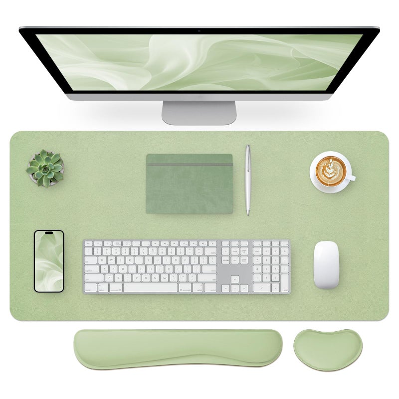 Bloss Leather Desk Mat and Keyboard Wrist Rest, Large Mouse Pad + Keyboard Pad+Mouse Wrist Support, Non-Slip Desk Mat Protector for St Patricks Day(31.5Ã—15.7 Inches, Green) - Image 1