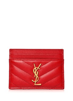 Yves Saint Laurent Red Chevron Quilted Leather Card Holder  - Image 1