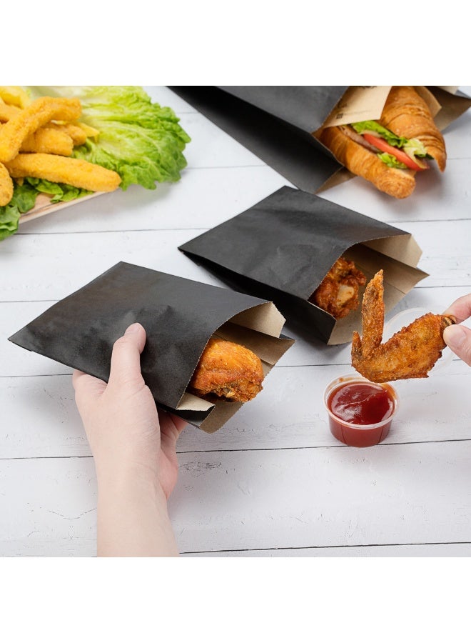 Restaurantware أكياس ورقية بحجم 4.3" × 1.5" × 6.3" للوجبات الخفيفة، 100 كيس بطاطس مقلية قابلة للاستخدام مرة واحدة - مقاومة للدهون، للبوب كورن، البسكويت، البطاطس المقلية، وأكثر، أكياس خفيفة من ورق كرافت أسود - Image 4