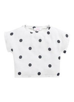Hopscotch Hopscotch Girls Cotton Polka Dot Print T-shirt And Skirt Set in White Color For Ages 4-5 Years  - Image 5