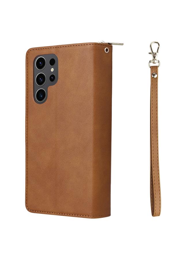 اس-توب جراب لهاتف Samsung Galaxy S24 Ultra 5G مزود بـ 9 فتحات للبطاقات وحقيبة محفظة بسحاب وحافظة هاتف جلدية - Image 3