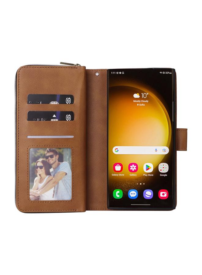 اس-توب جراب لهاتف Samsung Galaxy S24 Ultra 5G مزود بـ 9 فتحات للبطاقات وحقيبة محفظة بسحاب وحافظة هاتف جلدية - Image 4